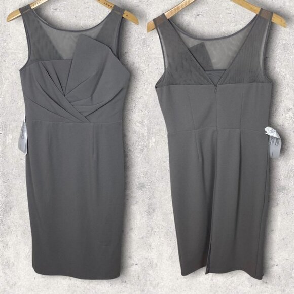 NWT Nordstrom JS Collection Silver Grey Illusion‎ Neckline Sheath Cocktail Dress - Picture 3 of 15